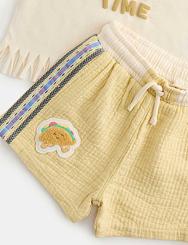 2-tlg. Taco-Fransen T-Shirt und Shorts aus reiner Baumwolle (0&ndash;5 Jahre) - AT