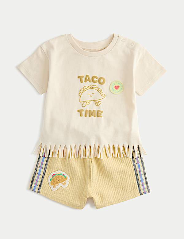 Pure Cotton Taco Fringe T-shirt and Shorts (0-5 Yrs) - IT