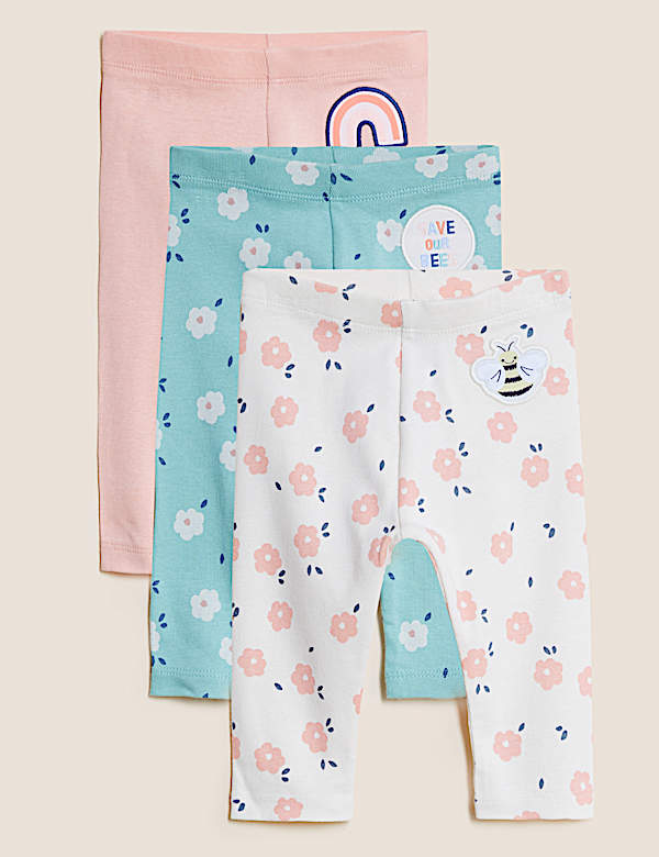 3pk Pure Cotton Floral Leggings (0-3 Yrs)