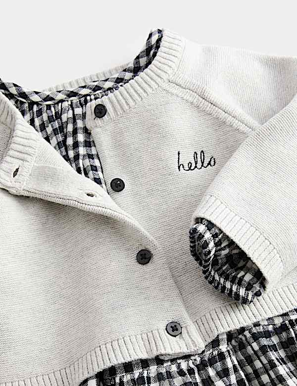 Cotton Rich Gingham Dress with Cardigan (0-6 Yrs) - LU