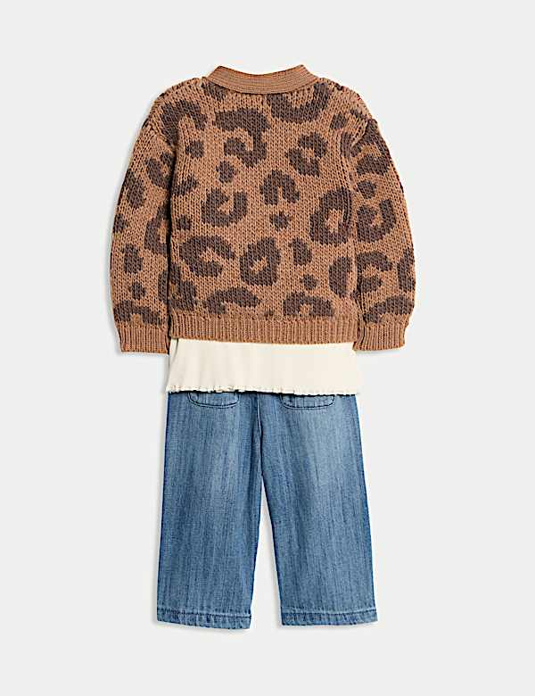 תלבושת 3 חלקים עם קרדיגן בהדפס מנומר (0 חודשים-6 שנים) - IL