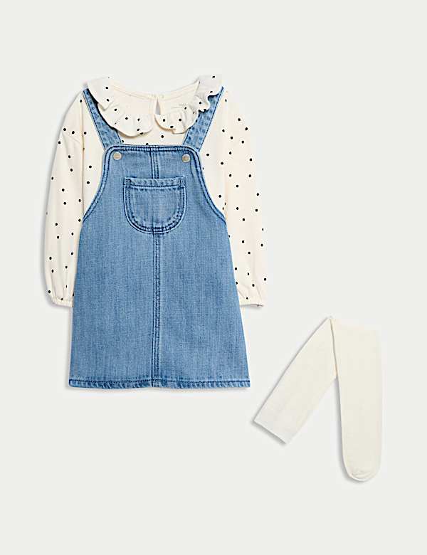 3pc Cotton Rich Spot Dress Outfit with Tights (0-3 Yrs) - HR
