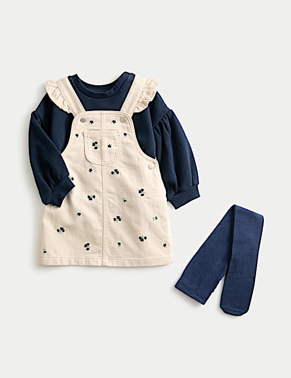 3pc Cotton Rich Floral Dress with Tights (0-6 Yrs) - FR