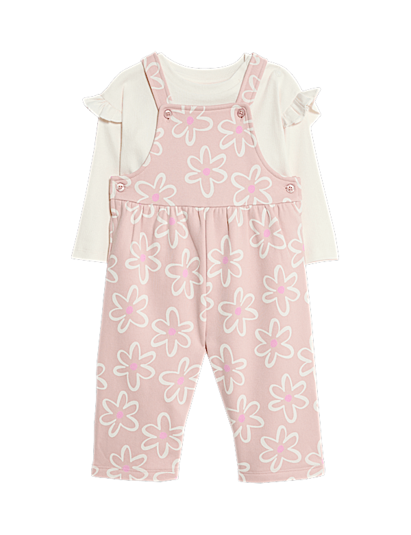 2pc Cotton Rich Floral Dungaree Outfit (0 Mths - 3 Yrs)