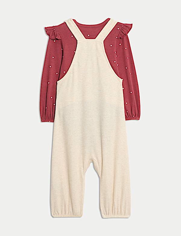 תלבושת אוברול 2 חלקים מכותנה טהורה בדוגמת לבבות (0 חודשים - 3 שנים) - IL