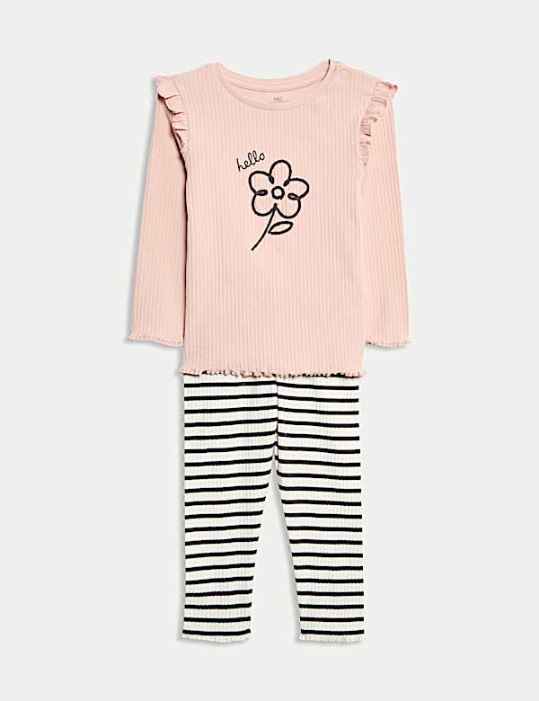 2pc Cotton Rich Flower Top & Bottom Outfit (0-6 Yrs)