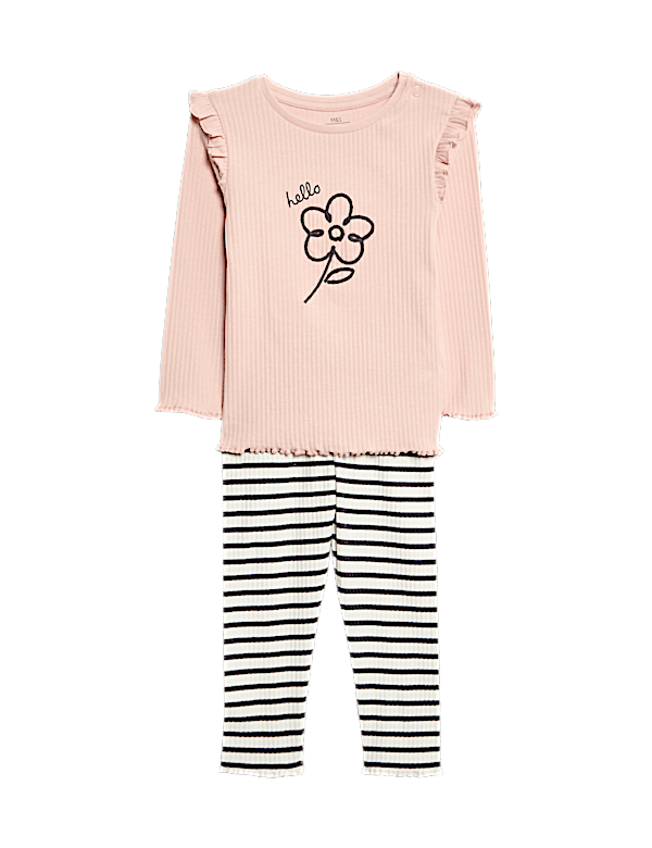 2pc Cotton Rich Flower Top & Bottom Outfit (0-6 Yrs)
