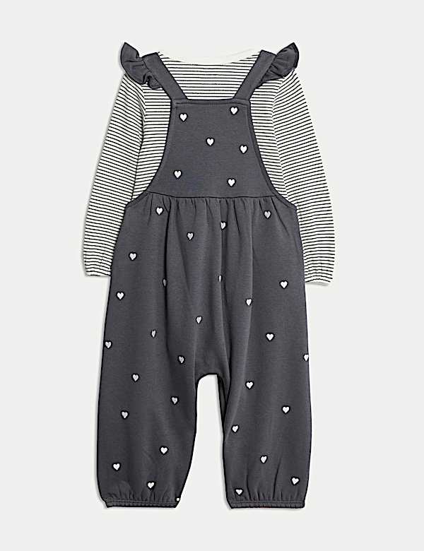 2pc Cotton Rich Ditsy Dungaree Outfit (0 Mths - 3 Yrs)