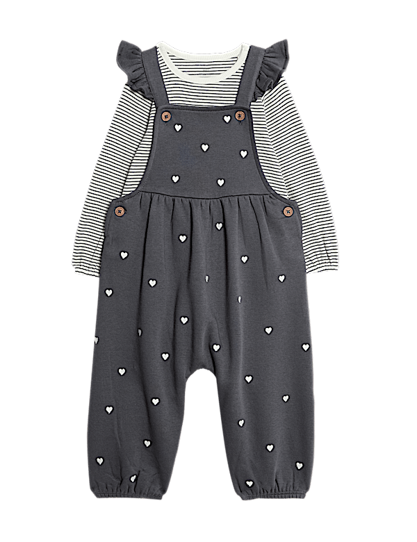 2pc Cotton Rich Ditsy Dungaree Outfit (0 Mths - 3 Yrs)