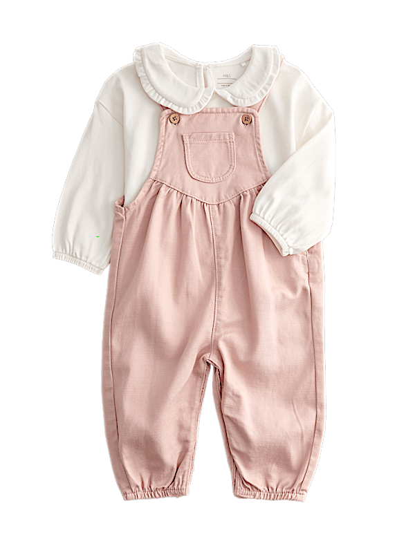 2pc Pink Twill Dungarees Outfit (0 Mths-3 Yrs)
