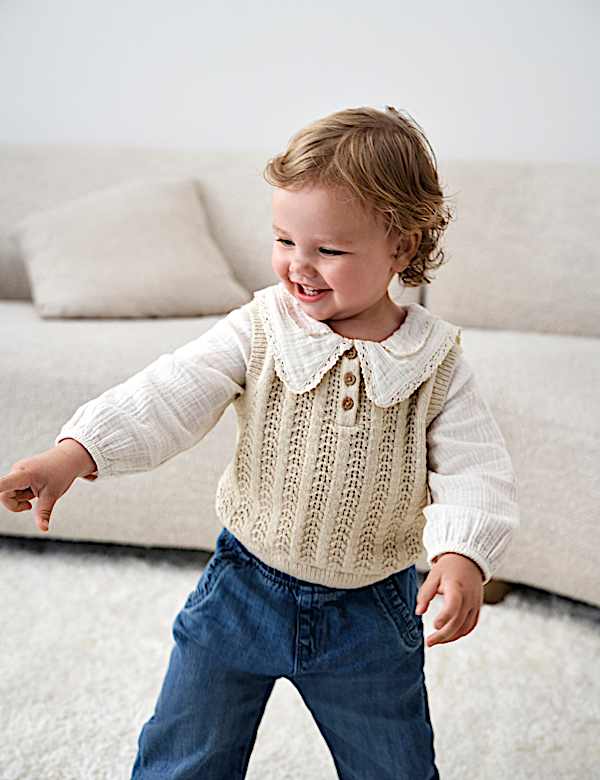 3pc Cotton Rich Knitted Vest Outfit (0-6 Yrs) - JP