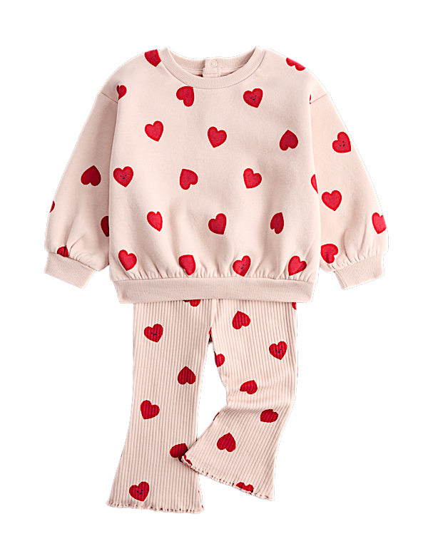 2pc Cotton Rich Heart Top & Bottom Outfit (0-6 Yrs)