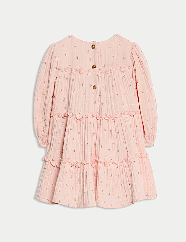 Cotton Pink Ditsy Triple Cloth Dress (0-6 Yrs)
