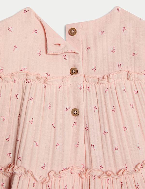 Cotton Pink Ditsy Triple Cloth Dress (0-6 Yrs)
