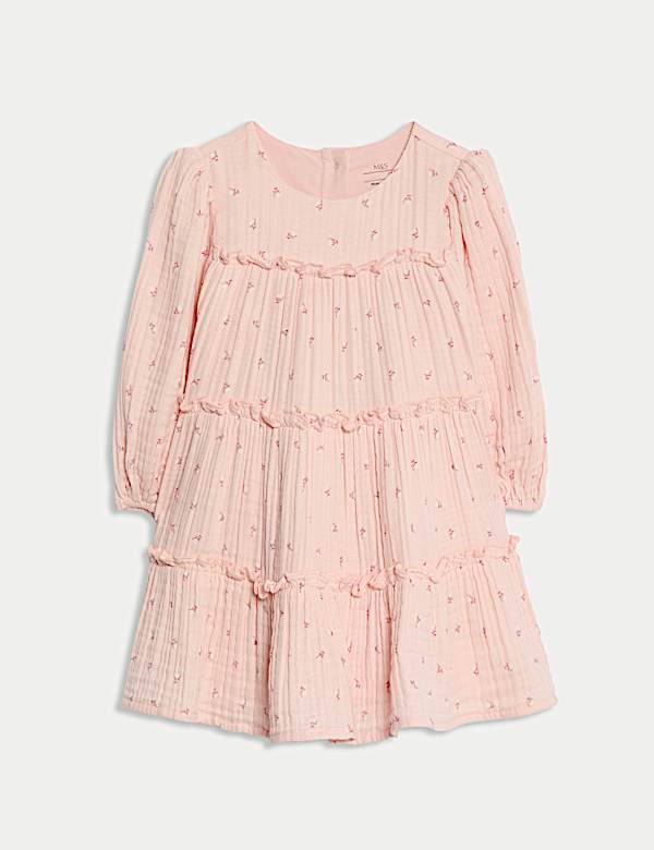 Cotton Pink Ditsy Triple Cloth Dress (0-6 Yrs)