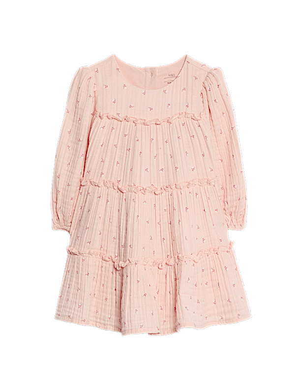 Cotton Pink Ditsy Triple Cloth Dress (0-6 Yrs)