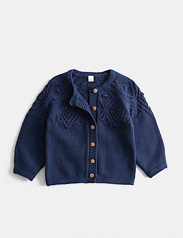 Cotton Bottle Stitch Yoke Cardigan (0-3 Yrs) - NL