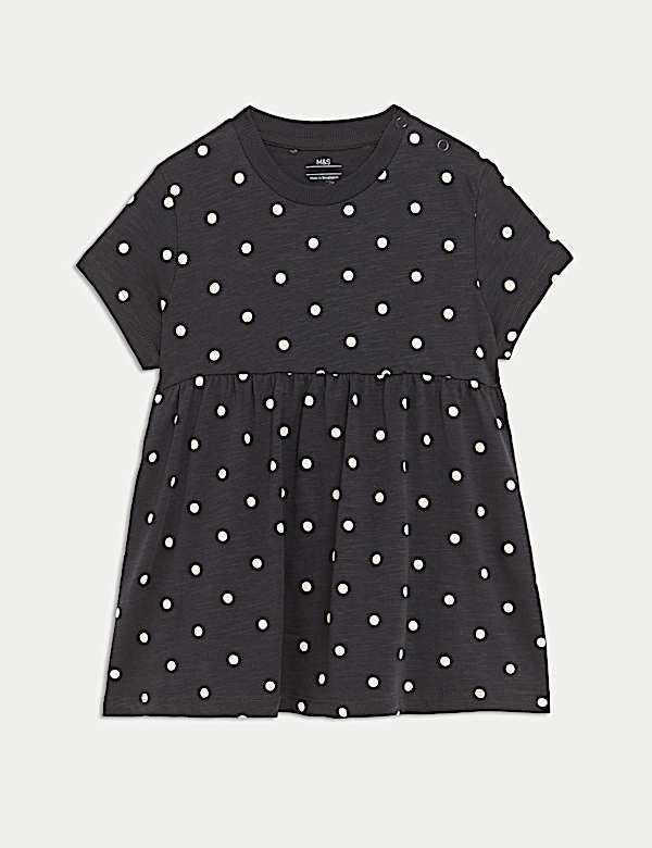Pure Cotton Jersey Spotted Dress (0-3 Yrs) - KR