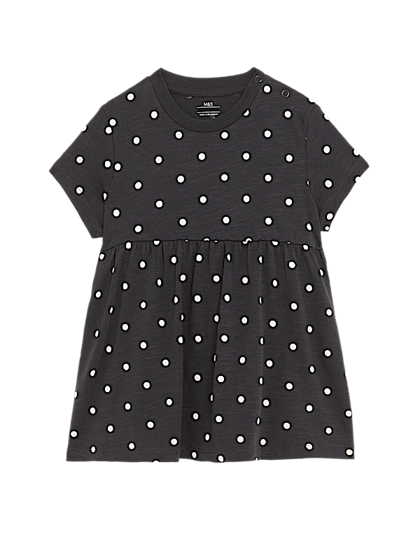 Pure Cotton Jersey Spotted Dress (0-3 Yrs)