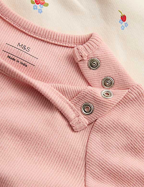 2pc Cotton Strawberry Ditsy Dungarees Outfit (0-3 Yrs) - IL