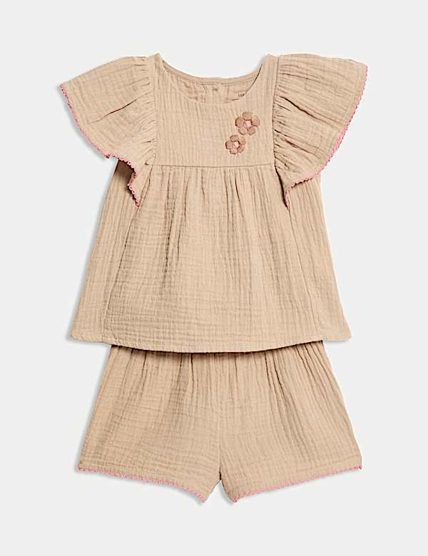 2pc Pure Cotton Frill Shorts Outfit (0-3 Yrs) - FR