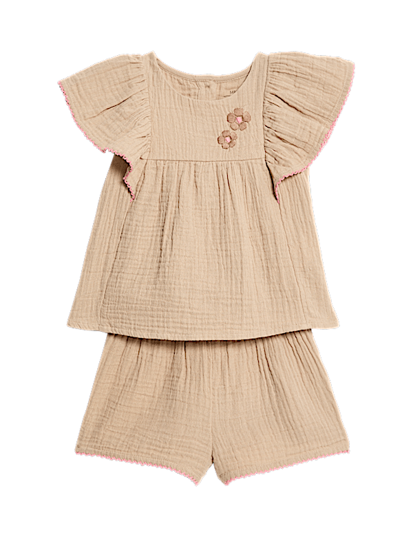 2pc Pure Cotton Frill Shorts Outfit (0-3 Yrs)