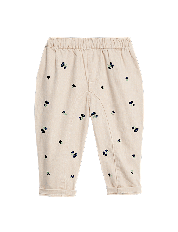 Cotton Rich Floral Embroidered Jeans (0-6 Yrs)