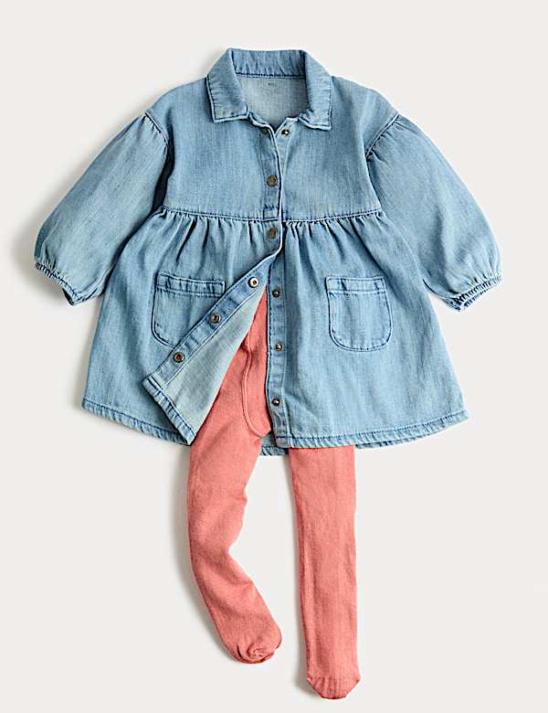 Cotton Rich Denim Dress & Tights (0-6 Yrs) - US