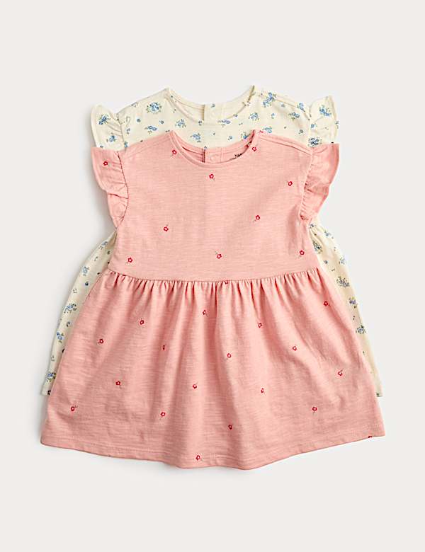2 Pack Pure Cotton Jersey Polka Dot Dresses (0-3 Yrs)