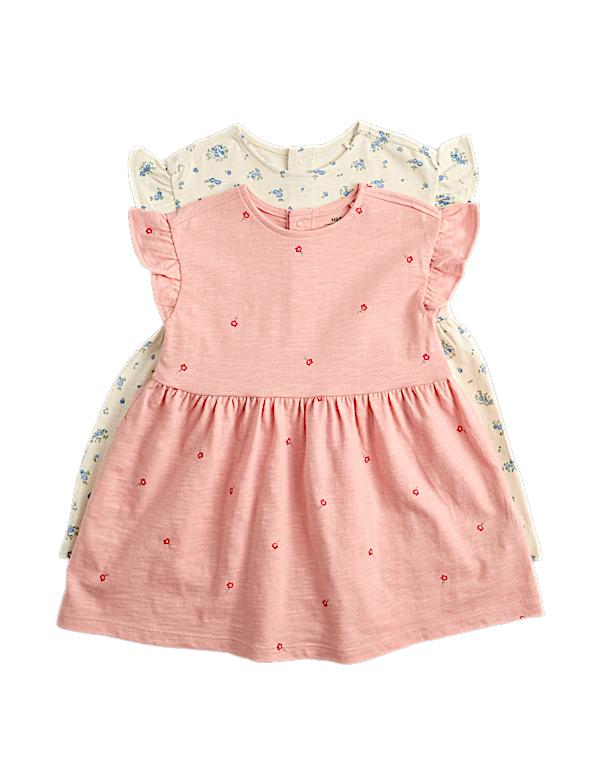 2 Pack Pure Cotton Jersey Polka Dot Dresses (0-3 Yrs)