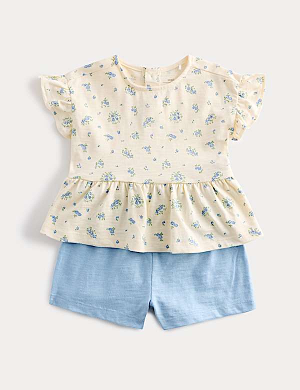 2 Piece Pure Cotton Jersey Ditsy Floral Top & Shorts (0-5 Yrs)