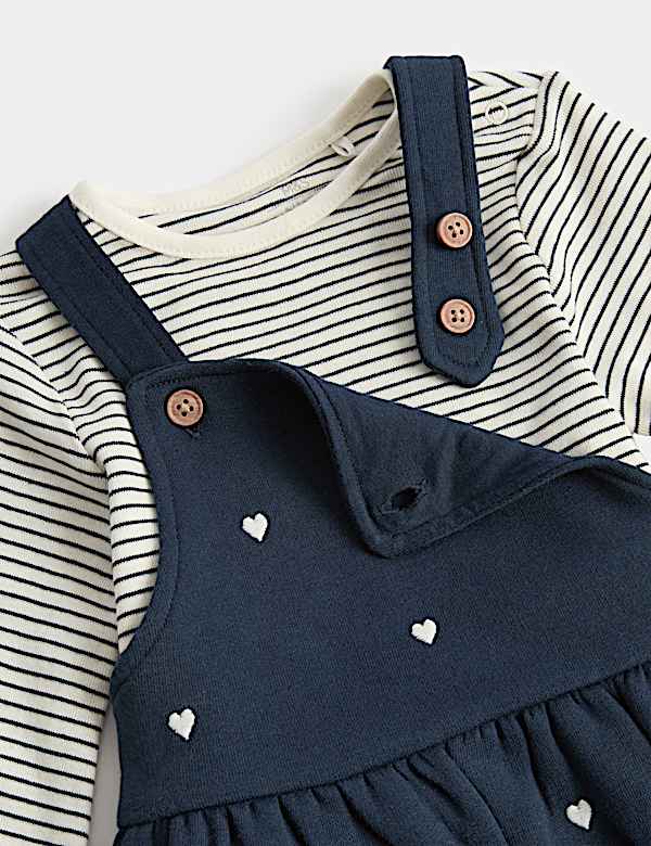 2 Piece Pure Cotton Heart Dungaree Outfit (0-3 Years)