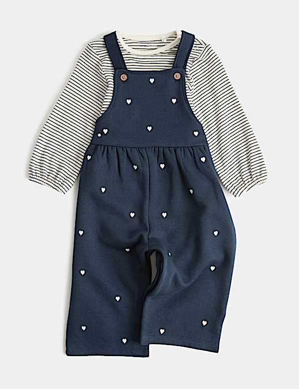 2 Piece Pure Cotton Heart Dungaree Outfit (0-3 Years)