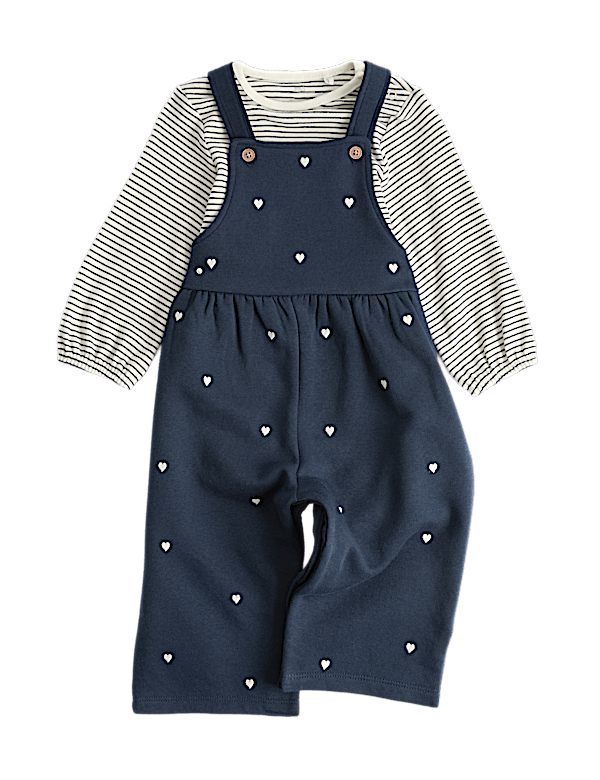 2 Piece Pure Cotton Heart Dungaree Outfit (0-3 Years)