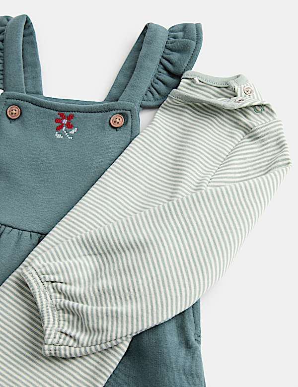 2 Piece Jersey Embroidered Dungarees with Top (0-3 Yrs)