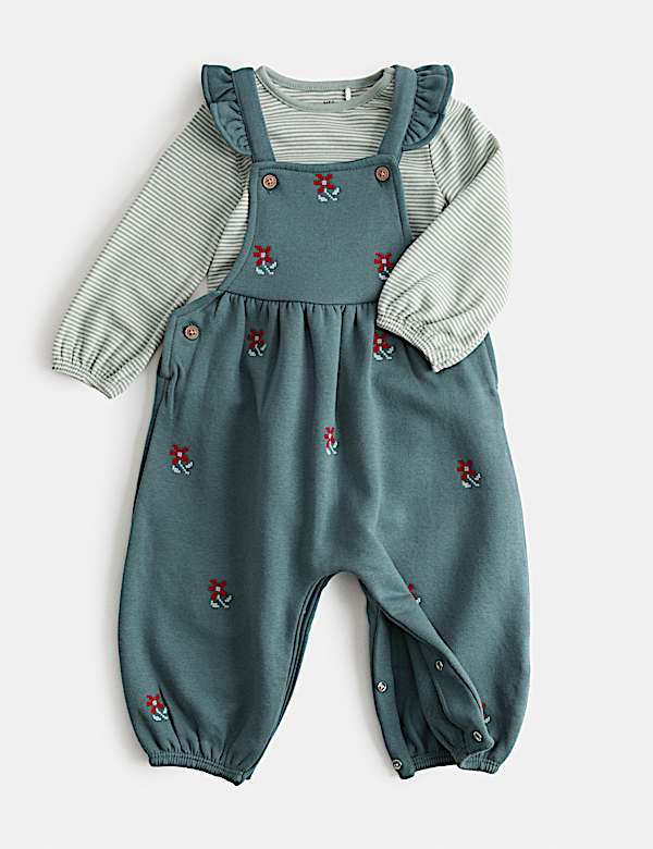 2 Piece Jersey Embroidered Dungarees with Top (0-3 Yrs)