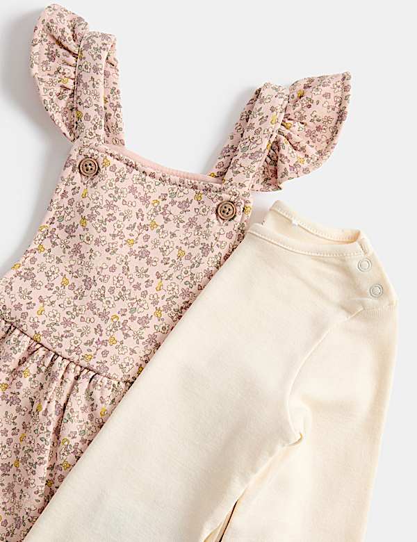 2 Piece Cotton Rich Ditsy Floral Dungarees (0-3 Yrs) - NL