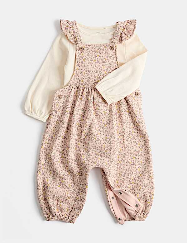 2 Piece Cotton Rich Ditsy Floral Dungarees (0-3 Yrs)
