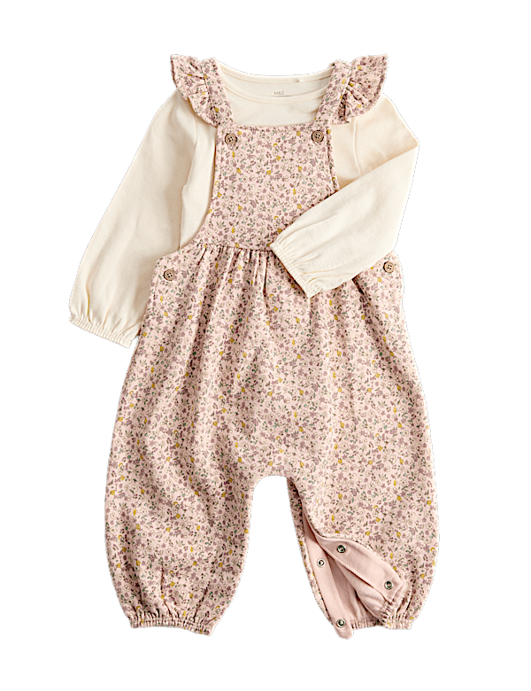 2 Piece Cotton Rich Ditsy Floral Dungarees (0-3 Yrs)