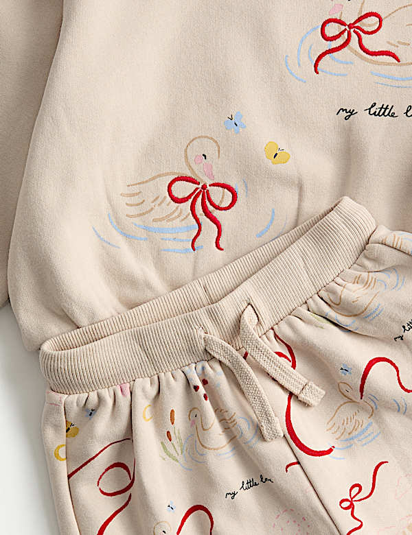 2-delige katoenrijke outfit met top met zwanenmotief en broek (0-3 jaar) - BE