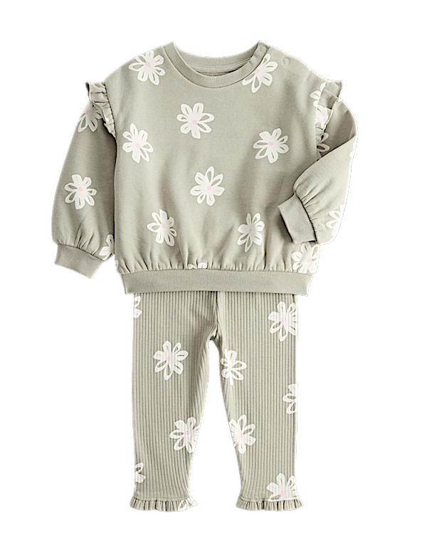 2 Piece Cotton Rich Floral Sweat Outfit (0-5 Yrs)
