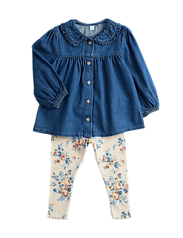 2pc Cotton Denim Blouse Outfit (0-6 Yrs)