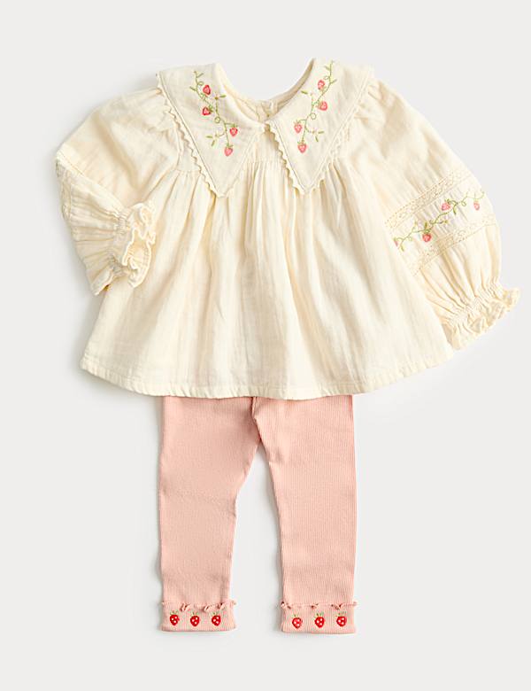 2 Piece Cotton Rich Embroidered Outfit (0-3 Yrs)