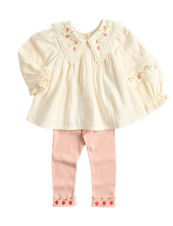 2 Piece Cotton Rich Embroidered Outfit (0-3 Yrs)
