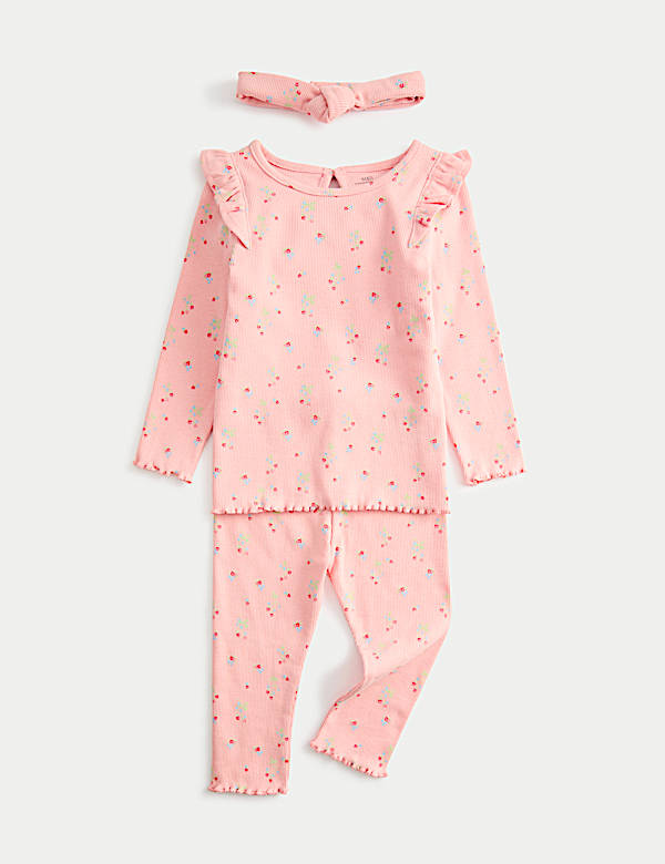 3pc Cotton Rich Jersey Strawberry Ditsy Outfit (0-3 Yrs) - FI
