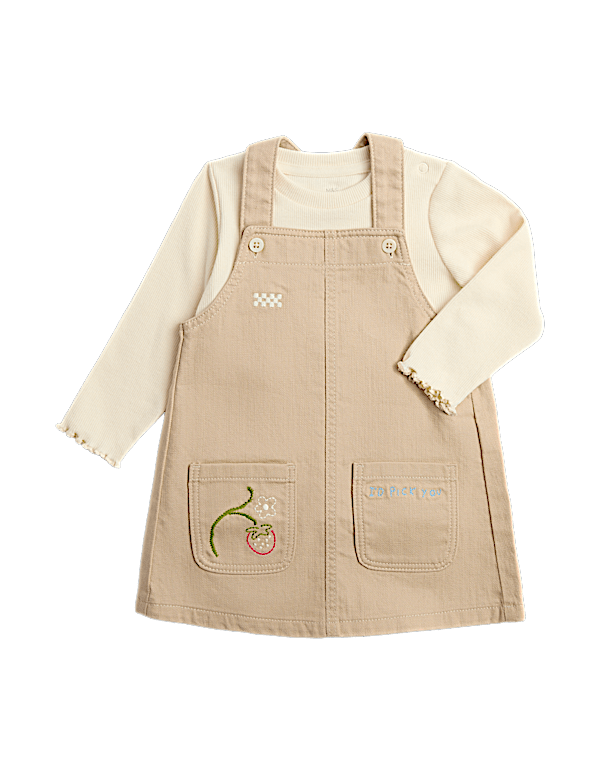 2 Piece Embroidered Pinny with Top (0-3 Yrs)