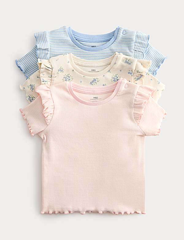 3 Pack Cotton Rich Ribbed Printed Tops (0-5 Yrs)