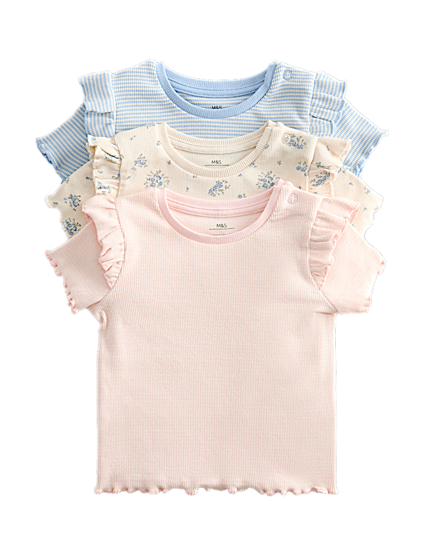 3 Pack Cotton Rich Ribbed Printed Tops (0-5 Yrs)