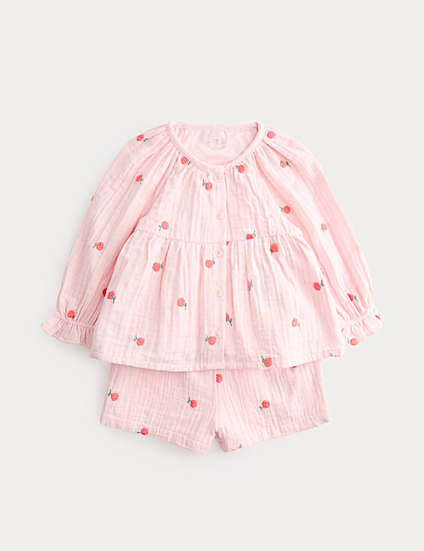 2 Piece Cotton Embroidered Blouse and Shorts (0-5 Yrs)