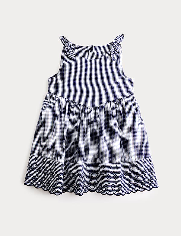 Pure Cotton Embroidered Gingham Dress (0-5 Years)